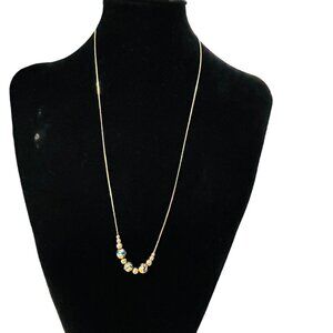 Gold Blue Cloisonné Bead Necklace Floral Design Jewelry